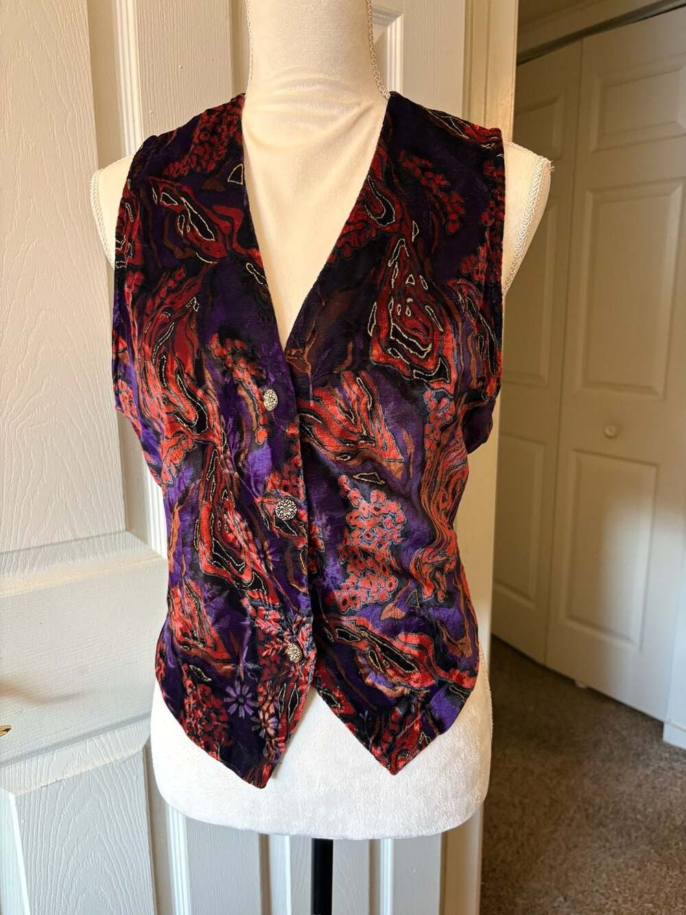 Vintage whimsygoth Trimmings Purple and Red Floral Velvet Button-Up Vest